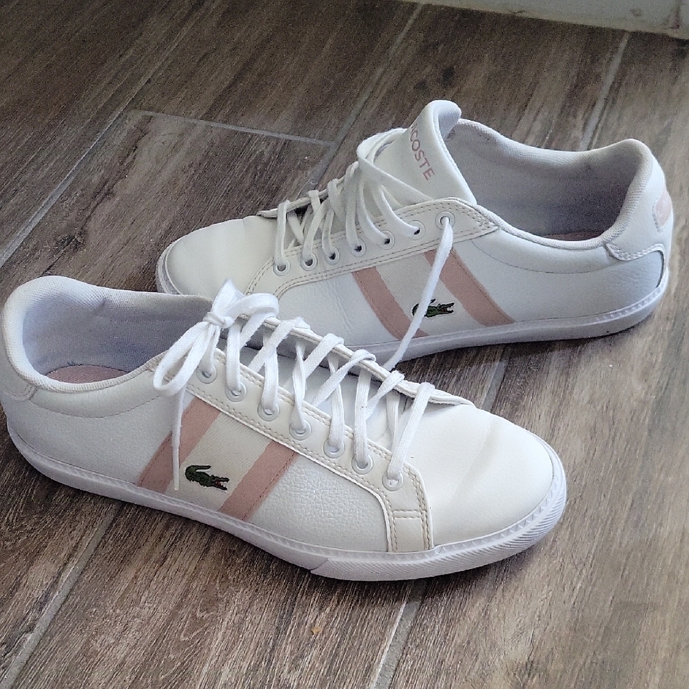 Lacoste White Sneakers with Pink Stripes